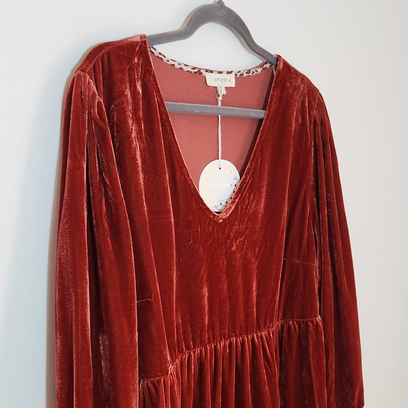 Umgee Burnt Orange Velvet Tiered Mini Dress Size XL NWT Wedding Guest Dress - Picture 3 of 7